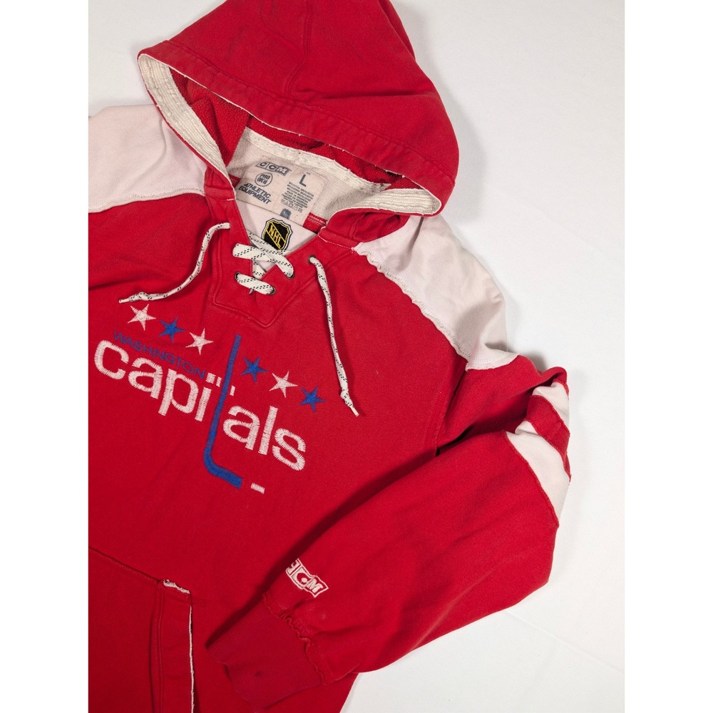 CCM Washington Capitals NHL Lace Up Hoodie Mens Large Red White Hockey Pullover